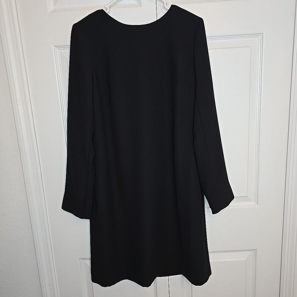 Talbots Size 6 Black Shift Dress‎ Crepe Long Sleeve Crystal Jeweled Buttons Cuff - Picture 2 of 13